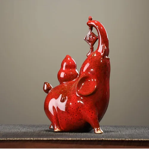 Vista 7 de NYKK Escultura de estatua china de feng shui, cerámica creativa, muebles de elefante auspicioso, sala de estar, estudio, entrada, gabinete
