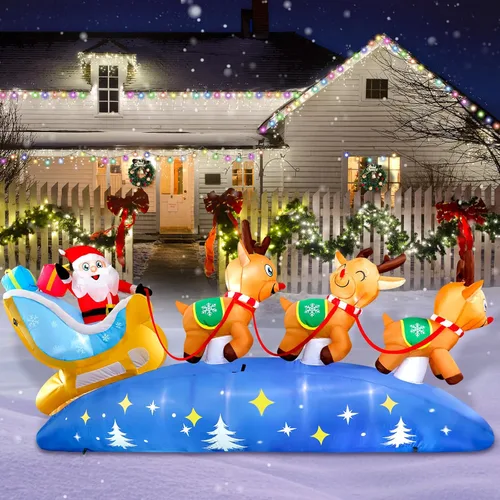 Vista 7 de Inflables de Navidad de 9.5 pies para decoración al aire libre, luces LED integradas, decoraciones inflables para vacaciones, jardín, césped