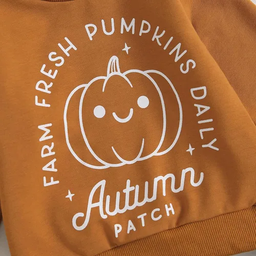 Vista 6 de Trajes de Halloween para bebés y niños, camisas de manga larga, sudadera de calabaza y pantalones deportivos, conjunto de ropa para niños pequeños