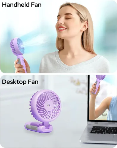 Vista 5 de RNKRUN Ventilador de mano portátil, ventilador plegable personal recargable por USB de 4000 mAh con tanque de agua, pulverizador de niebla de agua