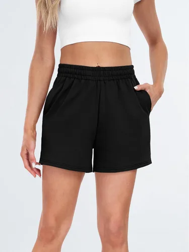 Vista 2 de AUTOMET Pantalones cortos deportivos para mujer, estilo casual, con cordón, cómodos, elásticos, de cintura alta, con bolsillos