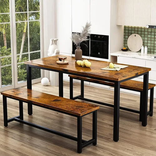 Vista 5 de Recaceik Juego de mesa de comedor para 4, juego de mesa de cocina con 2 bancos, juego de mesa de comedor de 3 piezas, mesa de cocina moderna
