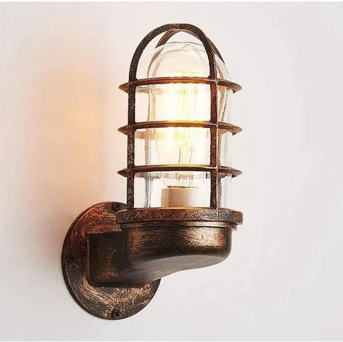 Vista 5 de WJJHERRH Retro Metal Cage Light Creative Wrought Iron Explosion-Proof Glass Wall Lamp Industrial Style Nautical for Bar Bedroom Illumination(Black)