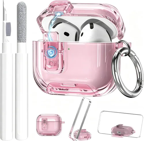 Vista 31 de Compatible con Airpods Pro 3 Funda transparente con bloqueo para teléfono, suave TPU magnético bloqueo automático Apple AirPods Pro de tercera