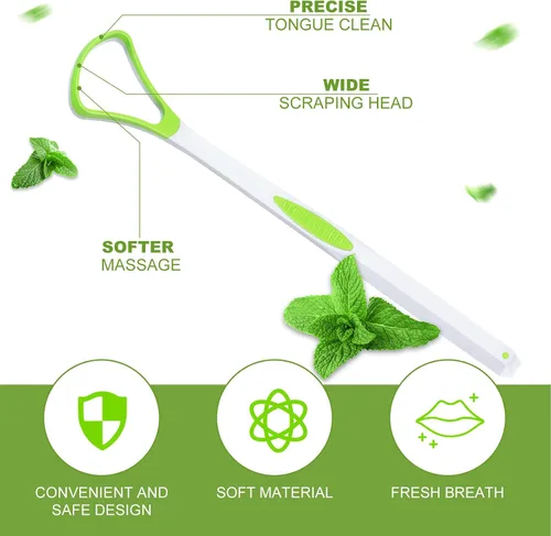 Vista 2 de Yerliker 10 unidades de limpiador de lengua, raspadores de lengua para adultos, cepillo oral portátil, herramientas de cuidado oral saludable