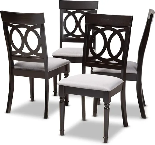 Vista 12 de Baxton Studio Lucie - Juego de sillas de comedor (2 piezas, tapizado de tela gris con madera con acabado marrón expreso)
