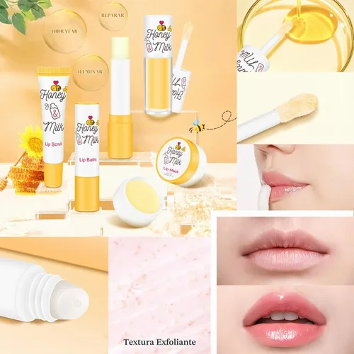 Vista 7 de Kit de cuidado de labios de 4 piezas con leche de miel, bálsamo