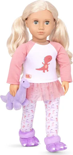 Vista 3 de Our Generation Conjunto de pijama - Animal de peluche de dinosaurio y pantuflas - Ropa de muñeca de 18 pulgadas - Juego de simulación - Juguetes