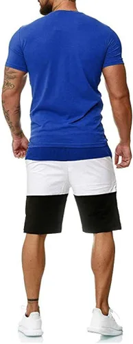 Vista 2 de Stoota Chándal casual ajustado para hombre, conjunto deportivo de retazos, camiseta de manga corta y pantalones cortos de verano