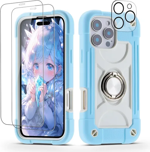 Vista 87 de Funda para iPhone 11 de 6.1 pulgadas con soporte de anillo, con 2 protectores de pantalla de vidrio, resistente a los golpes, resistente a