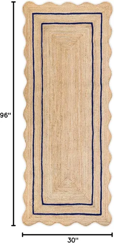 Vista 47 de Alfombra de Yute Natural Ondulada Festoneada - Corredor de Entrada Boho, Festón Estilo Granja, Blanco Roto (8'x10') Camino de entrada bohemio
