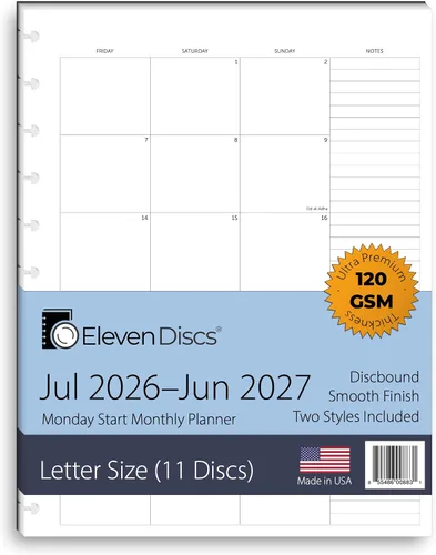 Vista 15 de Eleven Discs Papel Discbound, Hojas de Cuadrícula de Puntos Tamaño Junior - Repuestos Premium de 120gsm Peso Pesado para Cuaderno y Planificador - 8