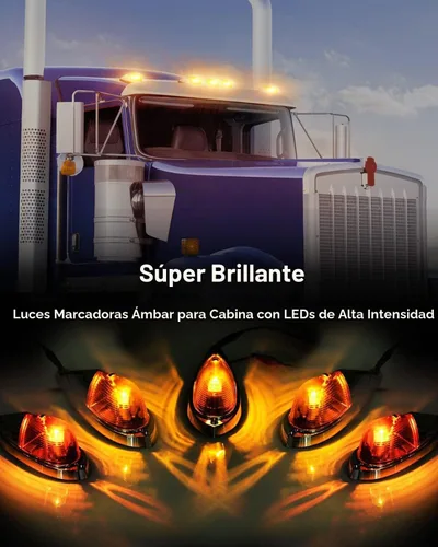 Vista 2 de Luces de Cabina Torpedo de Luz Ámbar con Parte Superior Cromada, Luces Marcadoras de Cabina para Techo, Conjunto de Luces de Funcionamiento