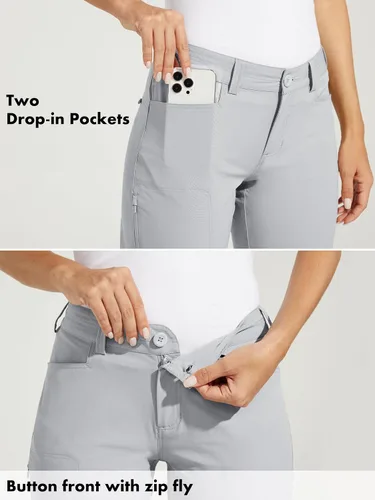 Vista 5 de Willit Pantalones de golf para mujer, elásticos, de secado rápido, ligeros, casuales, con bolsillos, resistentes al agua