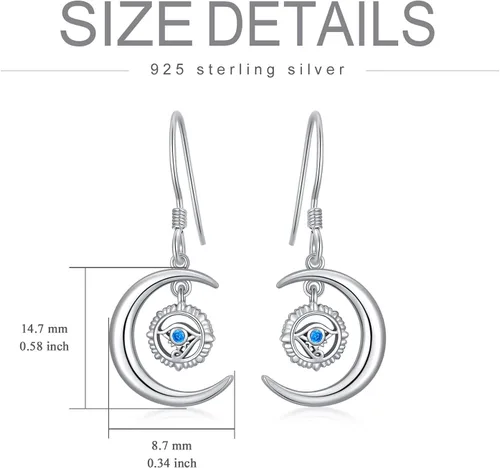 Vista 3 de Moonstone - Aretes de filigrana de ojo turco de plata de ley Hamsa para mujer
