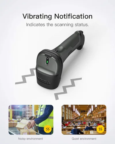 Vista 4 de Inateck Escáner de código de barras súper inalámbrico, rango de transmisión de hasta 330 pies, adaptador inalámbrico y Bluetooth integrado, tiempo