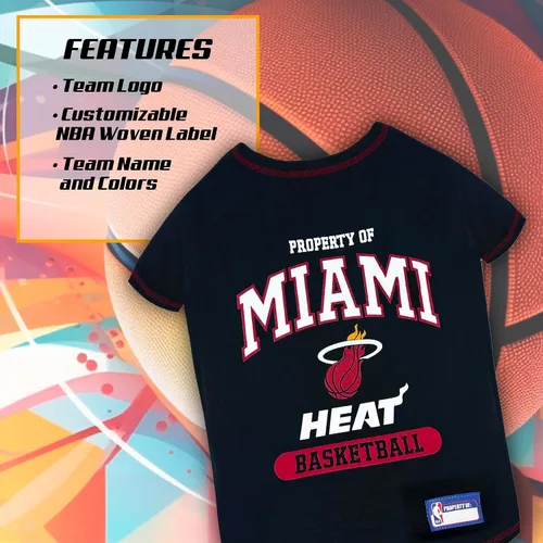 Vista 2 de Pets First Sudaderas con capucha y camiseta con licencia de la NBA para perros y gatos, Miami Heat, S