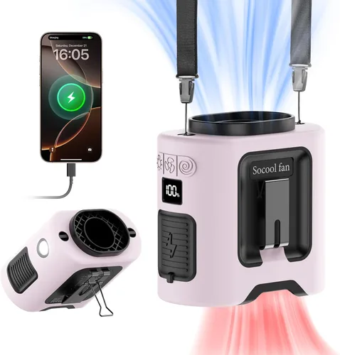 Vista 10 de Socool Ventilador de cintura portátil de 10000 mAh con clip en ventiladores personales recargables, ventilador de camisa de cinturón portátil