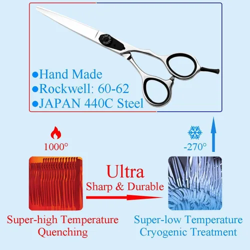 Vista 4 de Moontay Tijeras de corte de pelo de 6.0", tijeras profesionales de peluquería de peluquería, JP-440C tijeras de salón de acero inoxidable