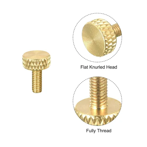 Vista 4 de uxcell 2 tornillos moleteados de latón para pulgar, M3x8mm de agarre plano, perno de sujeción para electrónicos, mecánicos