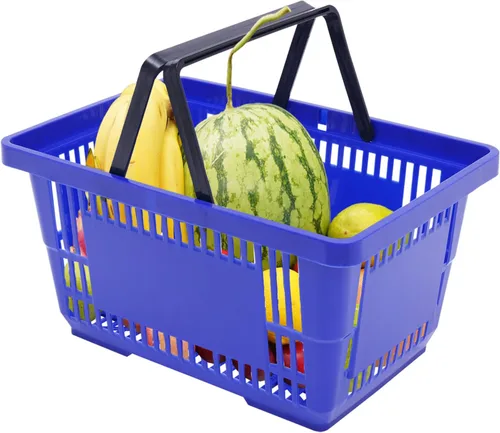 Vista 9 de 12 cestas de compras de 18 litros con asas, cestas de compras, carritos de comestibles con asas, cestas de plástico para tiendas de comestibles