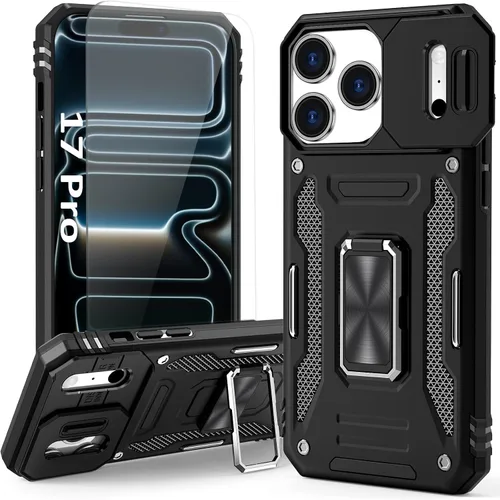 Vista 33 de Funda compatible con iPhone17 Pro con soporte, cubierta de cámara y protector de pantalla HD, doble capa a prueba de golpes, protección contra