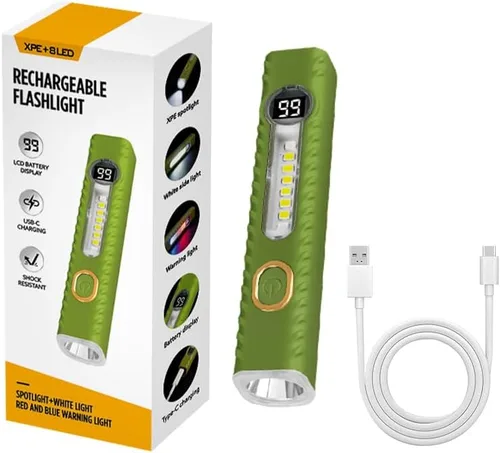 Vista 8 de Linternas recargables con 8 modos, linterna pequeña con pantalla digital LCD, luz de flash EDC de alto lúmenes, linternas LED de mano