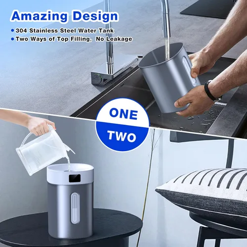 Vista 2 de Humidificador ultrasónico de niebla fría de 4 litros con tanque de acero inoxidable 304, control automático de humedad, luz nocturna y temporizador