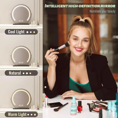 Vista 3 de Escritorio de maquillaje con luz LED, escritorio de tocador con espejo y luces, juego de tocador de maquillaje de 6 cajones para dormitorio Gris