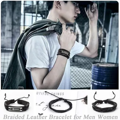 Vista 2 de MOZAKA 27 pulseras de cuero trenzado para hombres y mujeres, pulseras étnicas tribales, pulseras de cuero, pulseras tejidas para la amistad