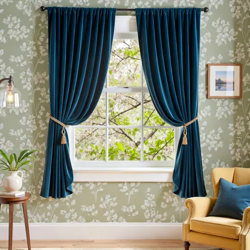 Vista 69 de Lazzzy Cortinas opacas de terciopelo beige de 84 pulgadas de largo con aislamiento térmico para oscurecer la habitación, cortinas forradas de lujo