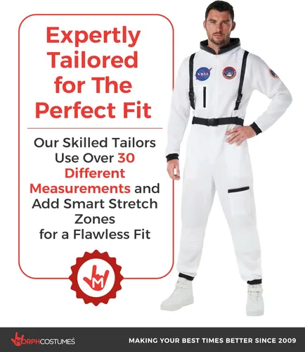 Vista 4 de Morph, Disfraz de astronauta para hombre, traje espacial, disfraces de Blanco