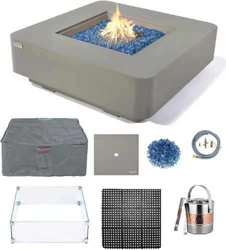 Vista 67 de Elementi+ Mesa de Fuego de Gas Colorado de Hormigón Fundido de 56" Rectangular, Hoguera al Aire Libre con Ignición Electrónica Incluye Cubierta