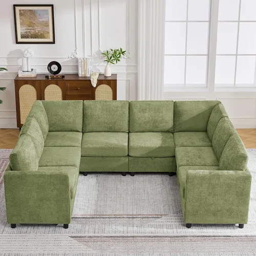 Vista 30 de WUTUTUEE Sofá biplaza modular de 58 pulgadas, sofá biplaza moderno de 2 plazas con almacenamiento, sofá modular de felpilla para sala de estar, Beige