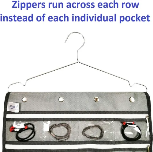 Vista 6 de Organizador de joyas colgante de doble cara con colgador para armario, collar, aretes, pulsera, anillo, soporte de viaje