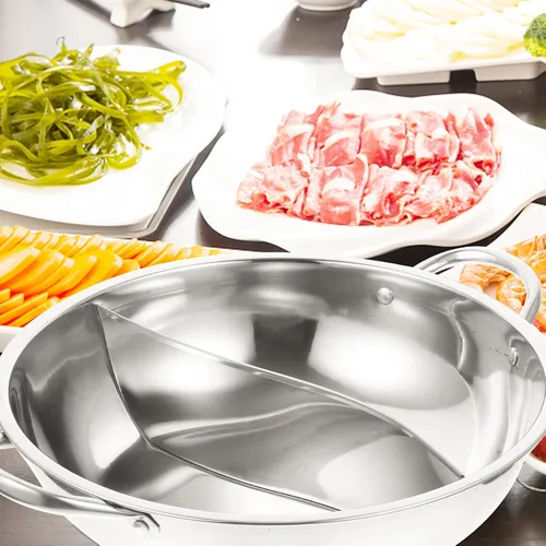 Vista 9 de DOITOOL Olla caliente con divisor de acero inoxidable de dos sabores chino Shabu Shabu olla caliente para estufa de gas de inducción eléctrica