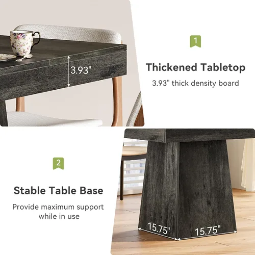 Vista 8 de LITTLE TREE Mesa de comedor para 4 personas, mesa de cocina pequeña cuadrada de 31.5 pulgadas, mesa de comedor de granja con base de pedestal Gris