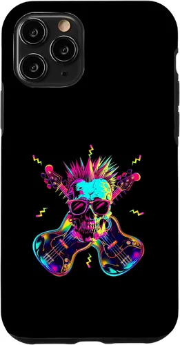 Vista 10 de iPhone 15 Streetwear Synthwave 80s 90s skull rock music bass guitar Case