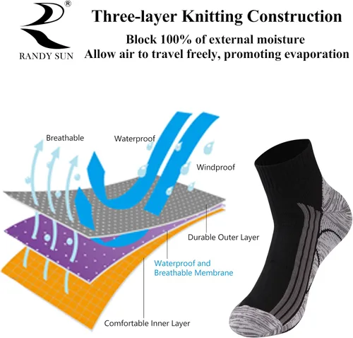 Vista 3 de RANDY SUN Calcetines impermeables, unisex, para ciclismo, caza, pesca, correr, 1 y 2 pares