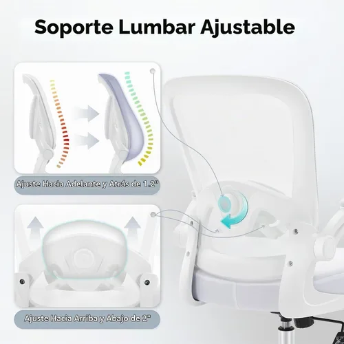 Vista 3 de Silla de oficina, silla de escritorio ergonómica de malla con soporte lumbar ajustable, silla de computadora con reposabrazos abatibles, sillas