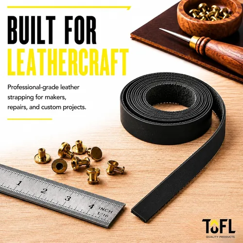 Vista 5 de TOFL Correas de piel, para hacer manualidades, de 5/8 x 1/8 x 72 pulgadas. Negro