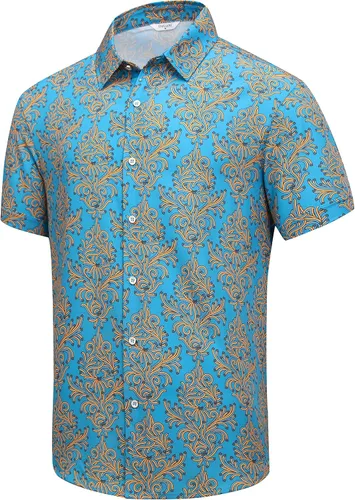 Vista 25 de SheLucki - Camisa hawaiana para hombre, unisex, de manga corta, con botones, para la playa y el verano, ropa casual estampada con sombra de palmas