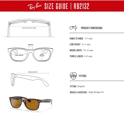 Vista 2 de Ray-Ban RB2132 - Lentes de sol cuadrados WAYFARER para hombre y mujer + paquete con kit de cuidado de gafas iWear de diseñador