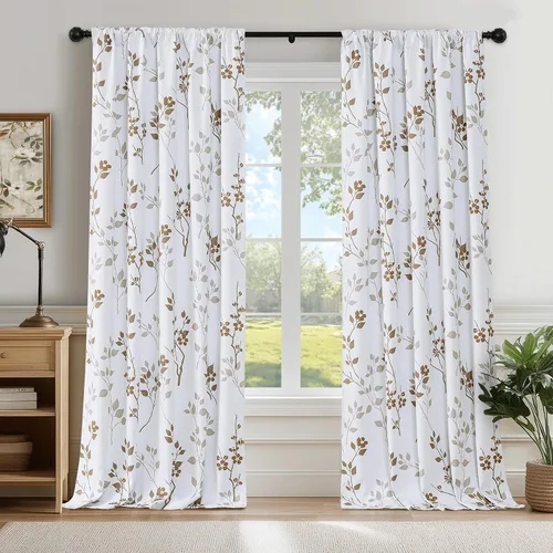 Vista 24 de Beauoop Cortinas Florales 100% Opacas de 54 Pulgadas de Largo, 2 Paneles para Dormitorio, Sala de Estar, Azul Gris y Blanco con Patrón de Flores