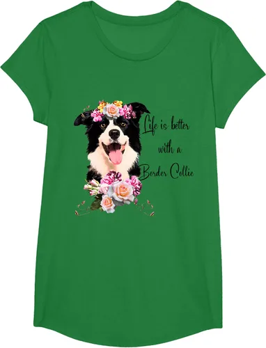 Vista 50 de Life is Better With a Border Collie - Camiseta de perro lindo con flores, gris, S Gris Oscuro