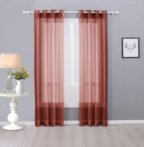 Vista 17 de Interior Trends Ariana - Juego de 2 cortinas de gasa transparente totalmente cosida con ojales (63 pulgadas de largo, beige)