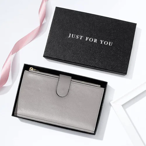 Vista 6 de ZRTARY Carteras para mujer con bloqueo RFID de cuero delgado y doble cartera organizadora de tarjetas con bolsillo con cremallera