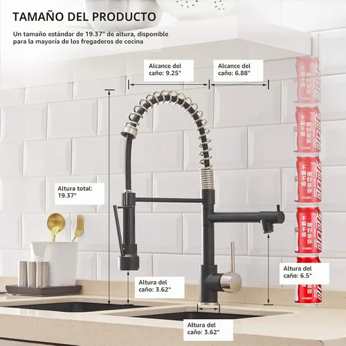 Vista 4 de AIMADI Kitchen Sink Faucet with Pull Down Sprayer,Matte Black Grifo de cocina de acero inoxidable sin plomo, con un solo mango, para cocina, bar
