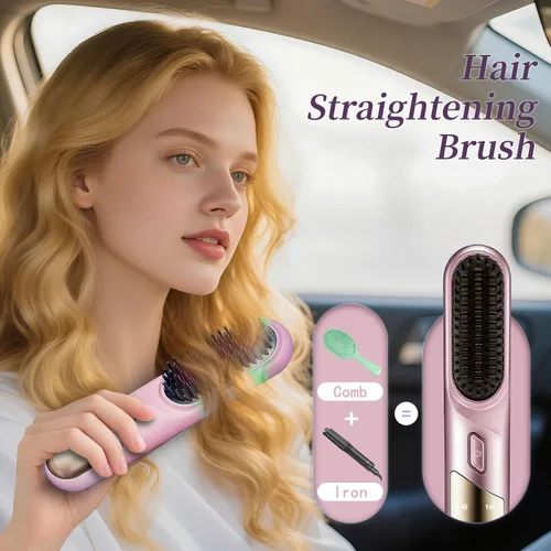 Vista 6 de Cepillo alisador de pelo inalámbrico, cepillo alisador portátil para viajes, alisador de pelo de viaje para mujeres, recargable, antiquemaduras, 4