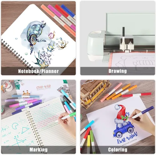 Vista 6 de Realike - Juego de bolígrafos de doble punta compatibles con Cricut Maker 3/Maker 4/Maker/Explore 3/4/Air 2/Air, juego de 24 bolígrafos de punta